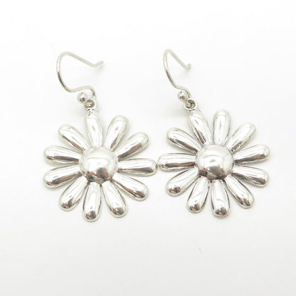 950 Silver Vintage Chamomile Floral Dangling Earrings