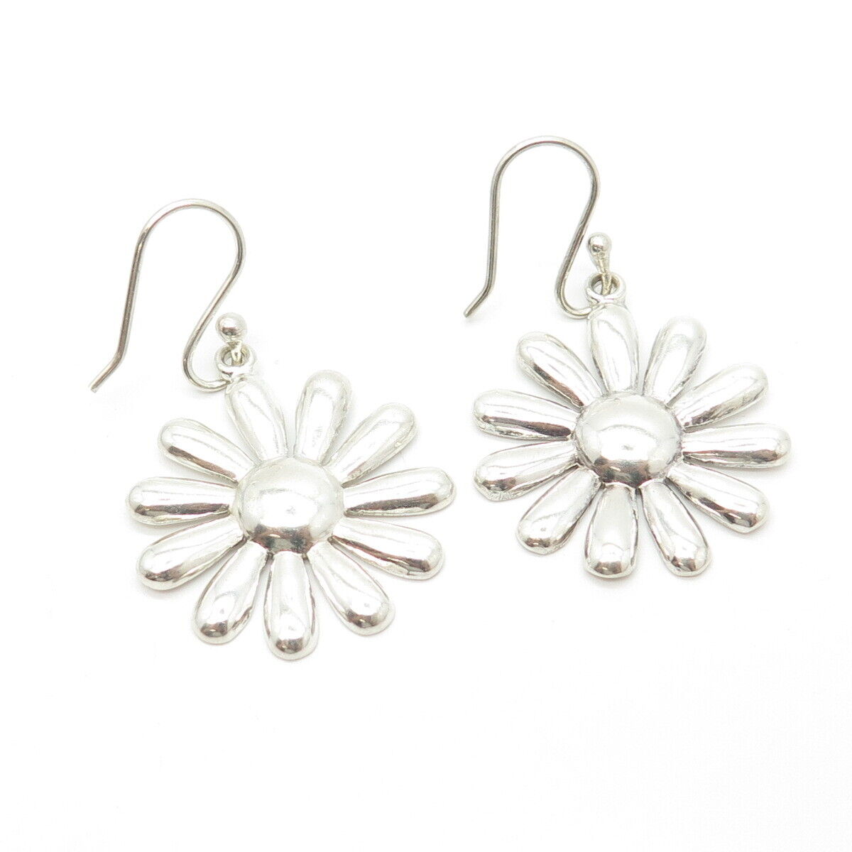 950 Silver Vintage Chamomile Floral Dangling Earrings