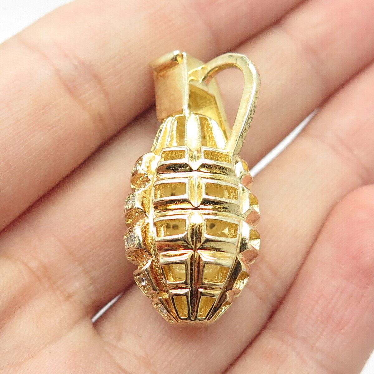 925 Sterling Silver Gold Plated Pave C Z Grenade Pendant