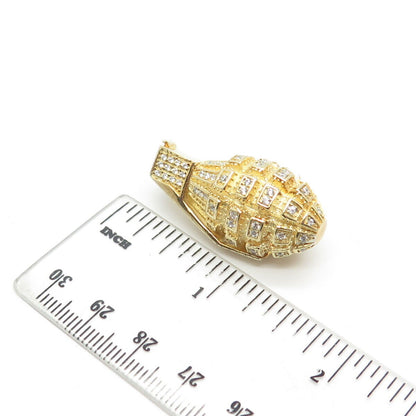 925 Sterling Silver Gold Plated Pave C Z Grenade Pendant