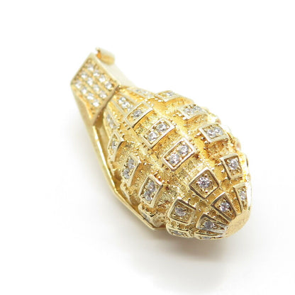 925 Sterling Silver Gold Plated Pave C Z Grenade Pendant