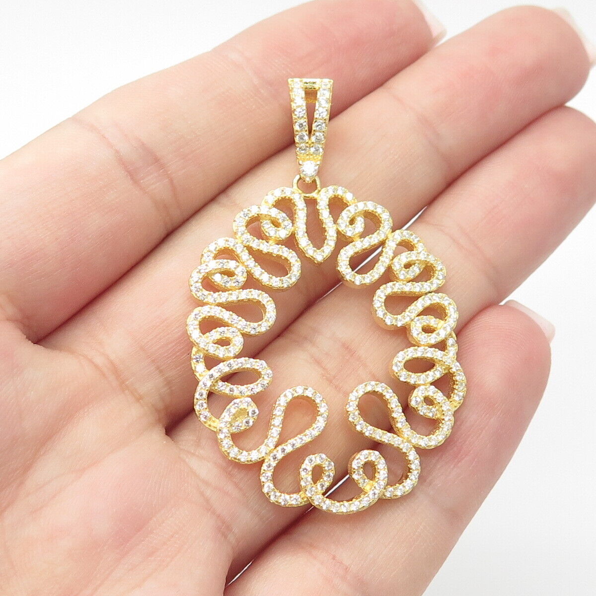 925 Sterling Silver Gold Plated Pave C Z Ornate Pendant