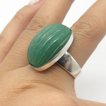 925 Sterling Silver Vintage Carved Real Jade Gem Statement Ring Size 8.25