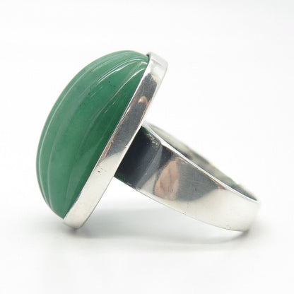 925 Sterling Silver Vintage Carved Real Jade Gem Statement Ring Size 8.25