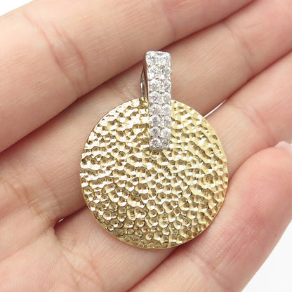 925 Sterling Silver 2-Tone C Z Hammered Finish Pendant