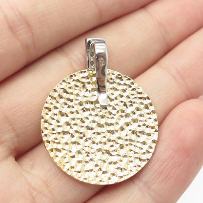 925 Sterling Silver 2-Tone C Z Hammered Finish Pendant