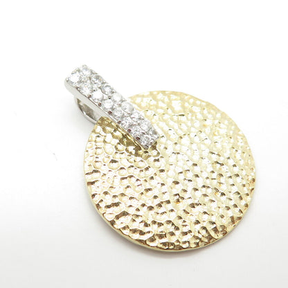 925 Sterling Silver 2-Tone C Z Hammered Finish Pendant