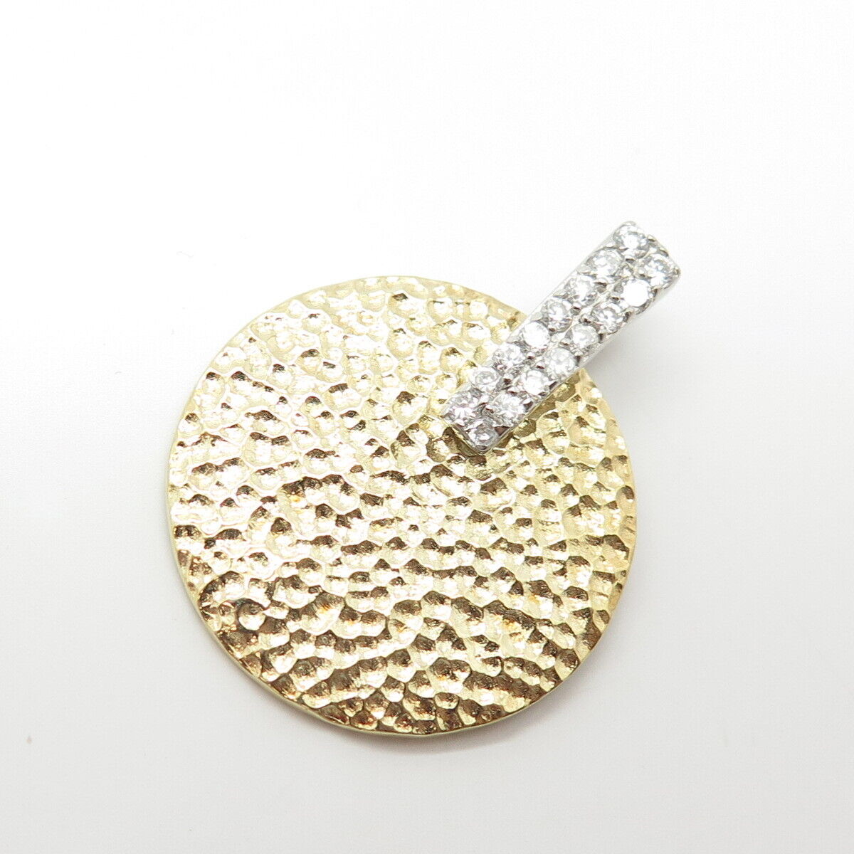 925 Sterling Silver 2-Tone C Z Hammered Finish Pendant