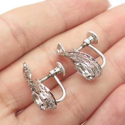 925 Sterling Silver Vintage A&Z Rhinestone Filigree Screw Back Earrings