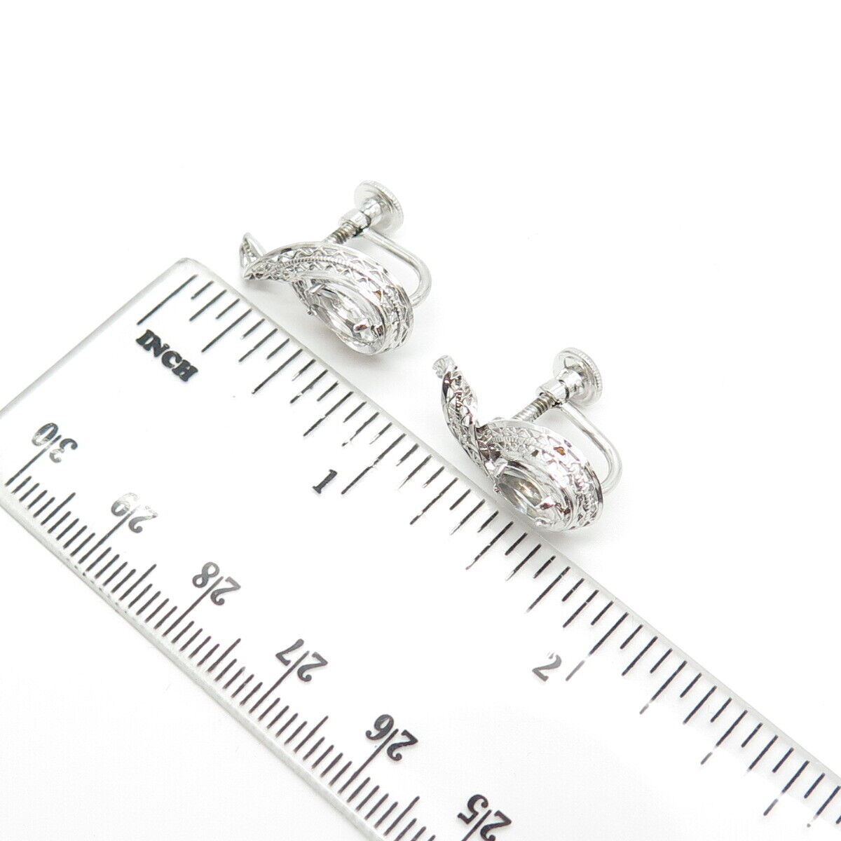 925 Sterling Silver Vintage A&Z Rhinestone Filigree Screw Back Earrings