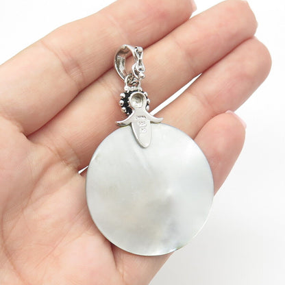 925 Sterling Silver Vintage Real Pearl & Mother-of-Pearl Amulet Pendant