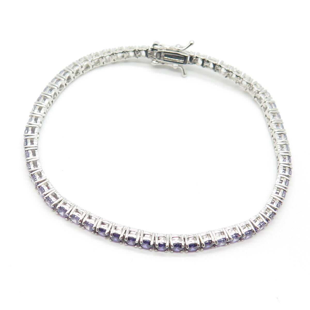 925 Sterling Silver White & Purple C Z Tennis Link Bracelet 7"