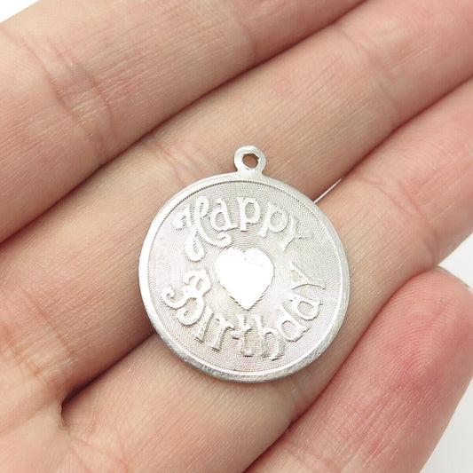 925 Sterling Silver Vintage Danecraft "Happy Birthday" Round Charm Pendant