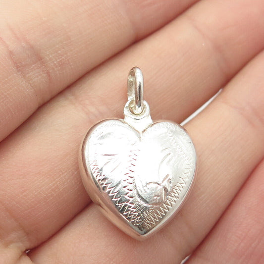 835 Silver Vintage Portugal Etched Puffy Heart Charm Pendant