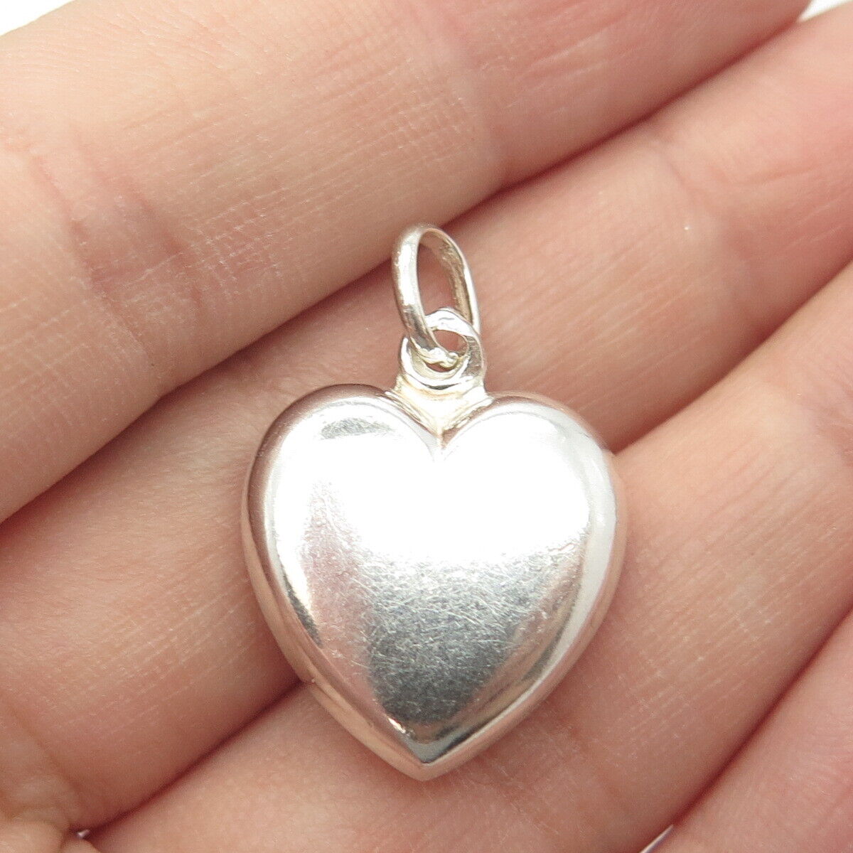 835 Silver Vintage Portugal Etched Puffy Heart Charm Pendant