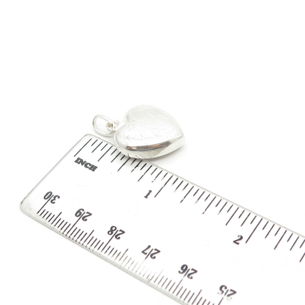 835 Silver Vintage Portugal Etched Puffy Heart Charm Pendant