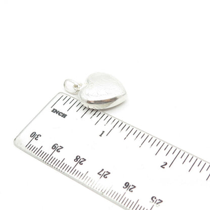 835 Silver Vintage Portugal Etched Puffy Heart Charm Pendant