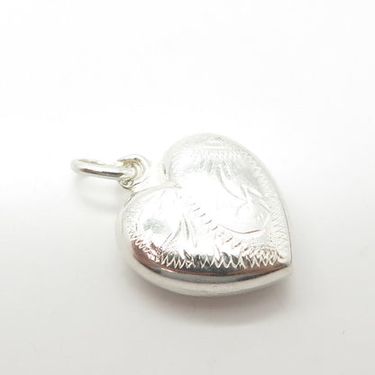 835 Silver Vintage Portugal Etched Puffy Heart Charm Pendant