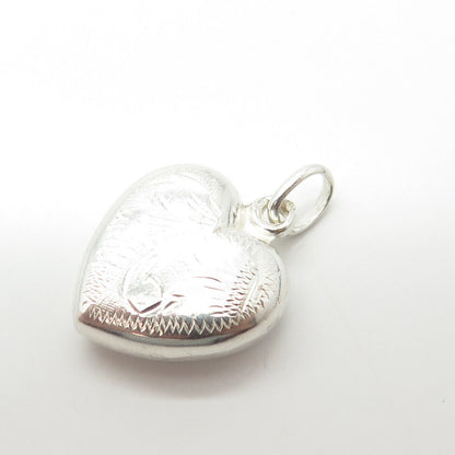 835 Silver Vintage Portugal Etched Puffy Heart Charm Pendant