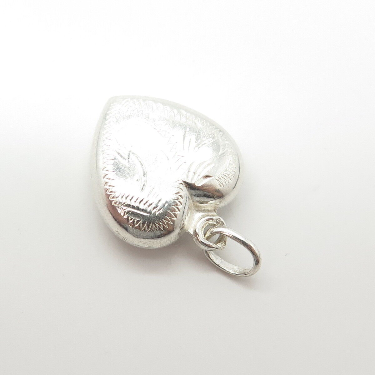 835 Silver Vintage Portugal Etched Puffy Heart Charm Pendant