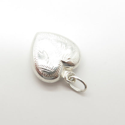 835 Silver Vintage Portugal Etched Puffy Heart Charm Pendant