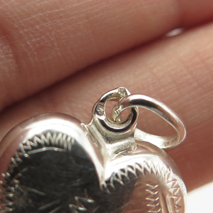 835 Silver Vintage Portugal Etched Puffy Heart Charm Pendant