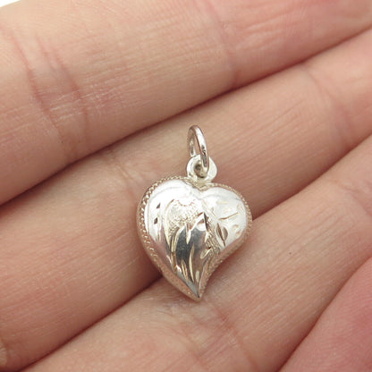 835 Silver Vintage Portugal Etched Heart Chatelaine Charm Pendant