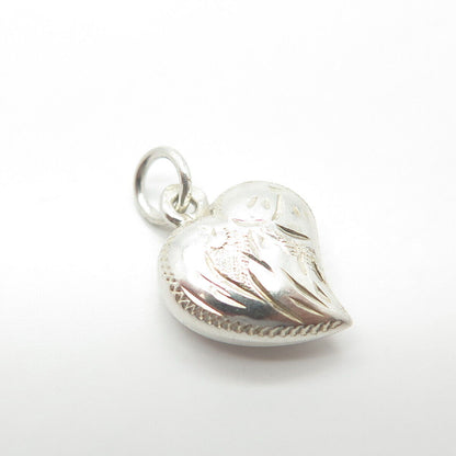 835 Silver Vintage Portugal Etched Heart Chatelaine Charm Pendant