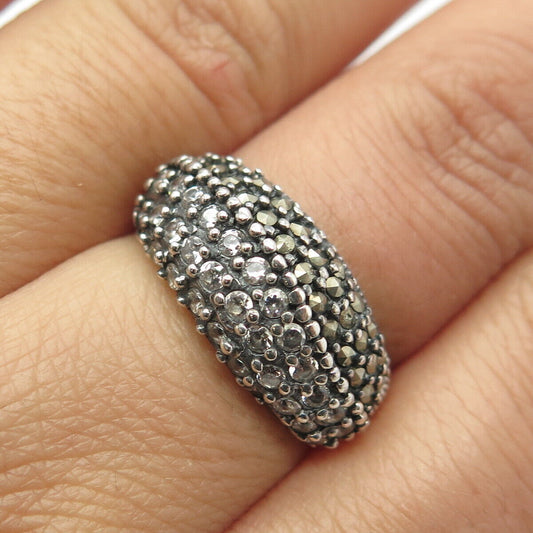 925 Sterling Silver Vintage Real Marcasite Gemstone & C Z Ring Size 7