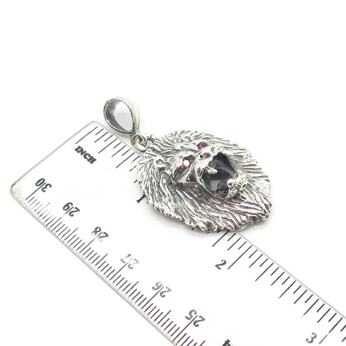 925 Sterling Silver Vintage Lab-Created Ruby Lion Pendant