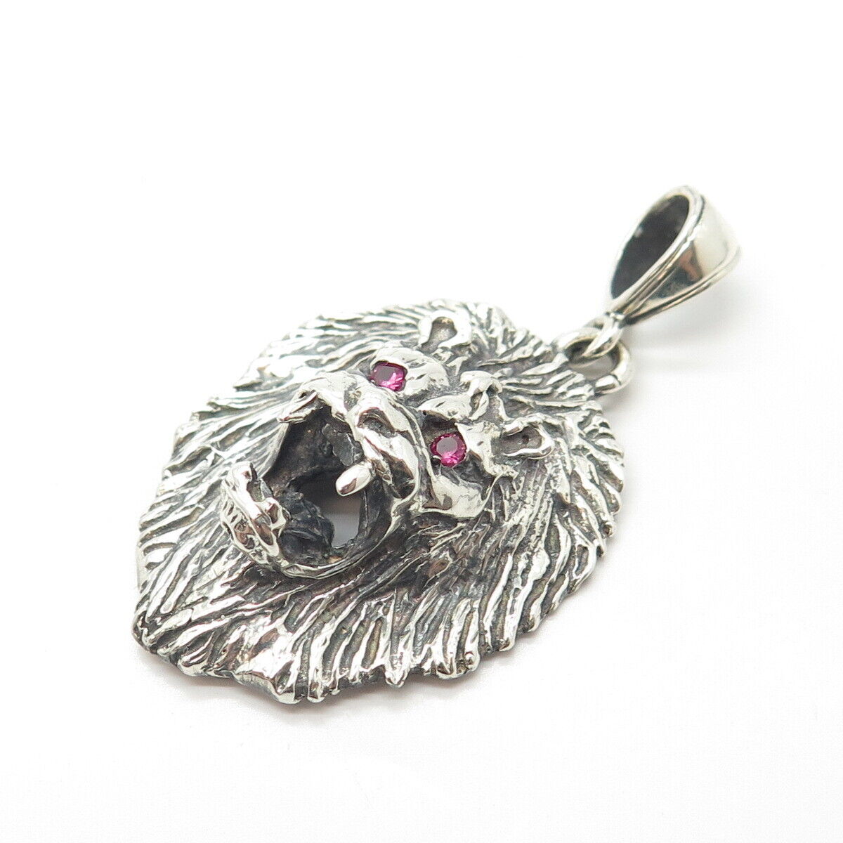 925 Sterling Silver Vintage Lab-Created Ruby Lion Pendant