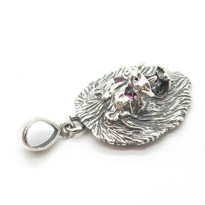 925 Sterling Silver Vintage Lab-Created Ruby Lion Pendant