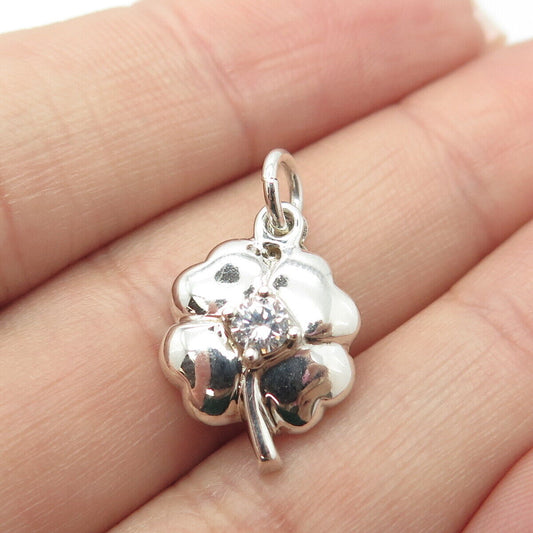 925 Sterling Silver C Z Clover For Good Luck Charm Pendant