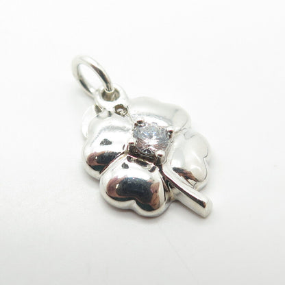 925 Sterling Silver C Z Clover For Good Luck Charm Pendant