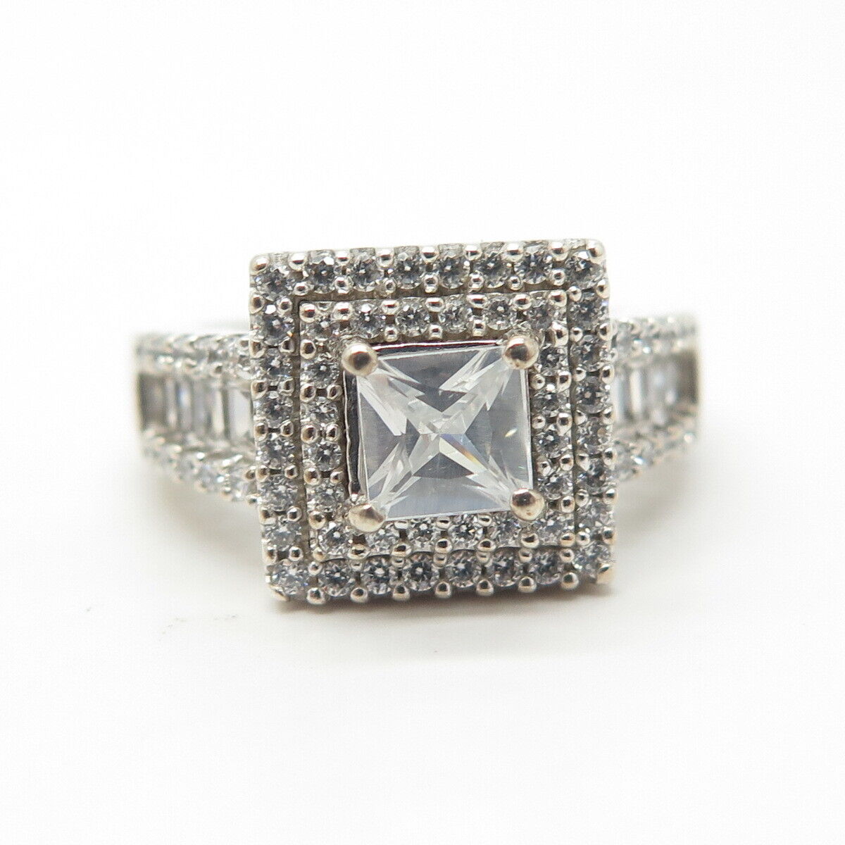 925 Sterling Silver Pave C Z Ring Size 6.75