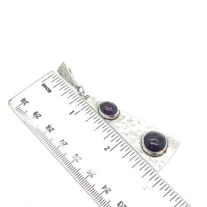 925 Sterling Silver Vintage Real Amethyst Gemstone Hammered Finish Pendant