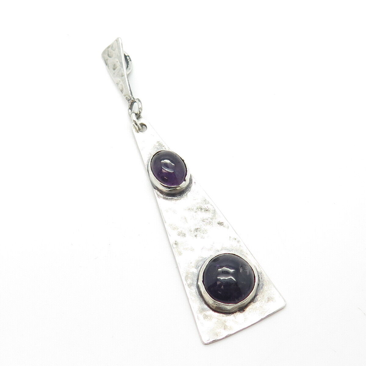 925 Sterling Silver Vintage Real Amethyst Gemstone Hammered Finish Pendant