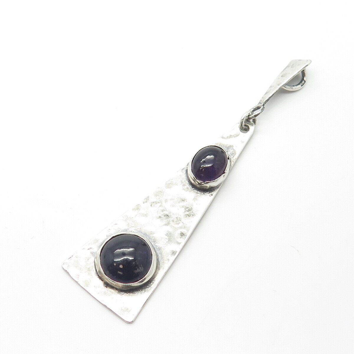 925 Sterling Silver Vintage Real Amethyst Gemstone Hammered Finish Pendant