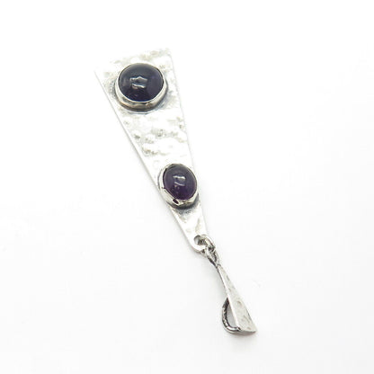 925 Sterling Silver Vintage Real Amethyst Gemstone Hammered Finish Pendant