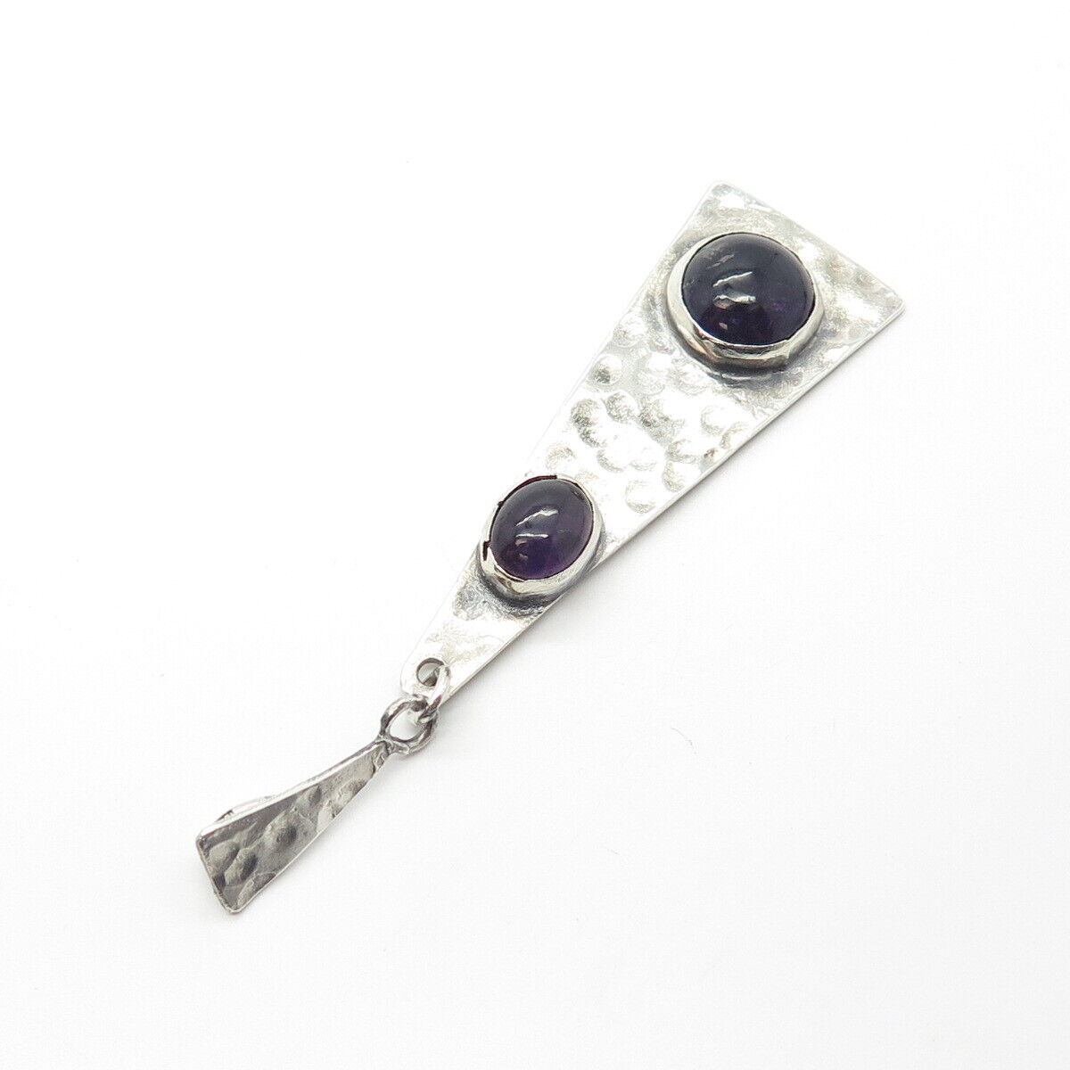 925 Sterling Silver Vintage Real Amethyst Gemstone Hammered Finish Pendant