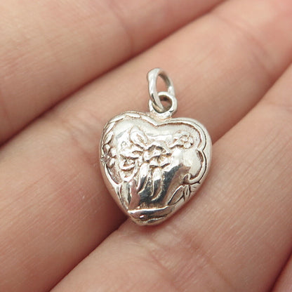 925 Sterling Silver Antique Puffy Heart 3D Charm Pendant