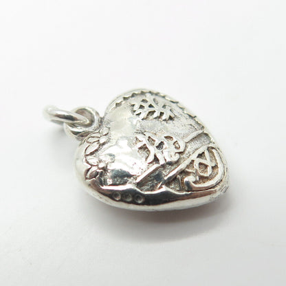 925 Sterling Silver Antique Puffy Heart 3D Charm Pendant