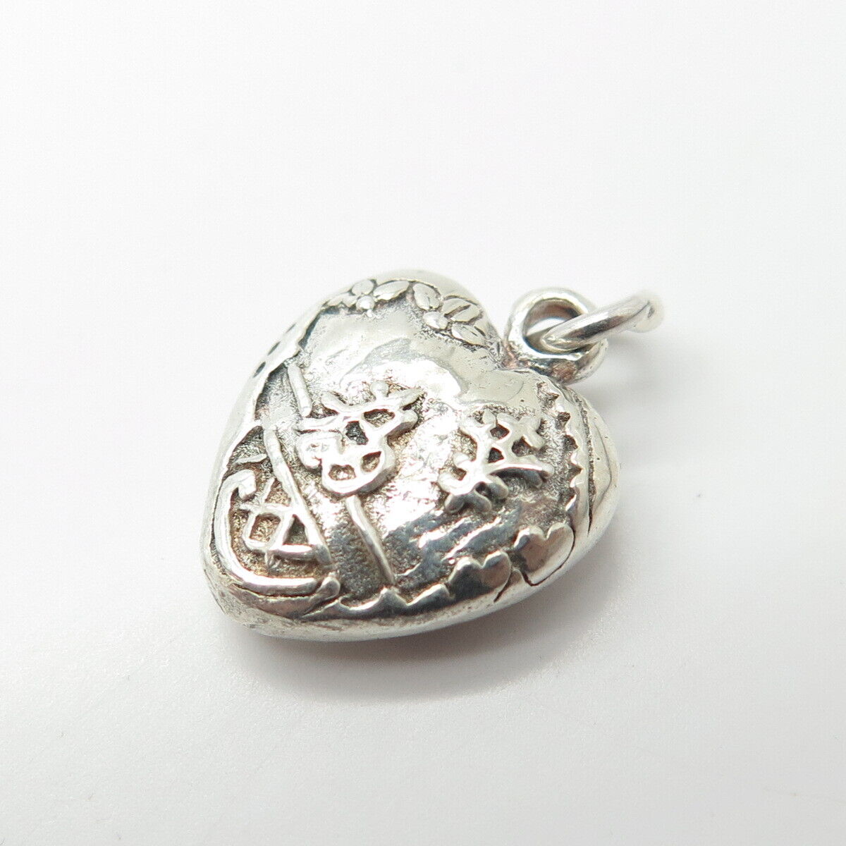 925 Sterling Silver Antique Puffy Heart 3D Charm Pendant