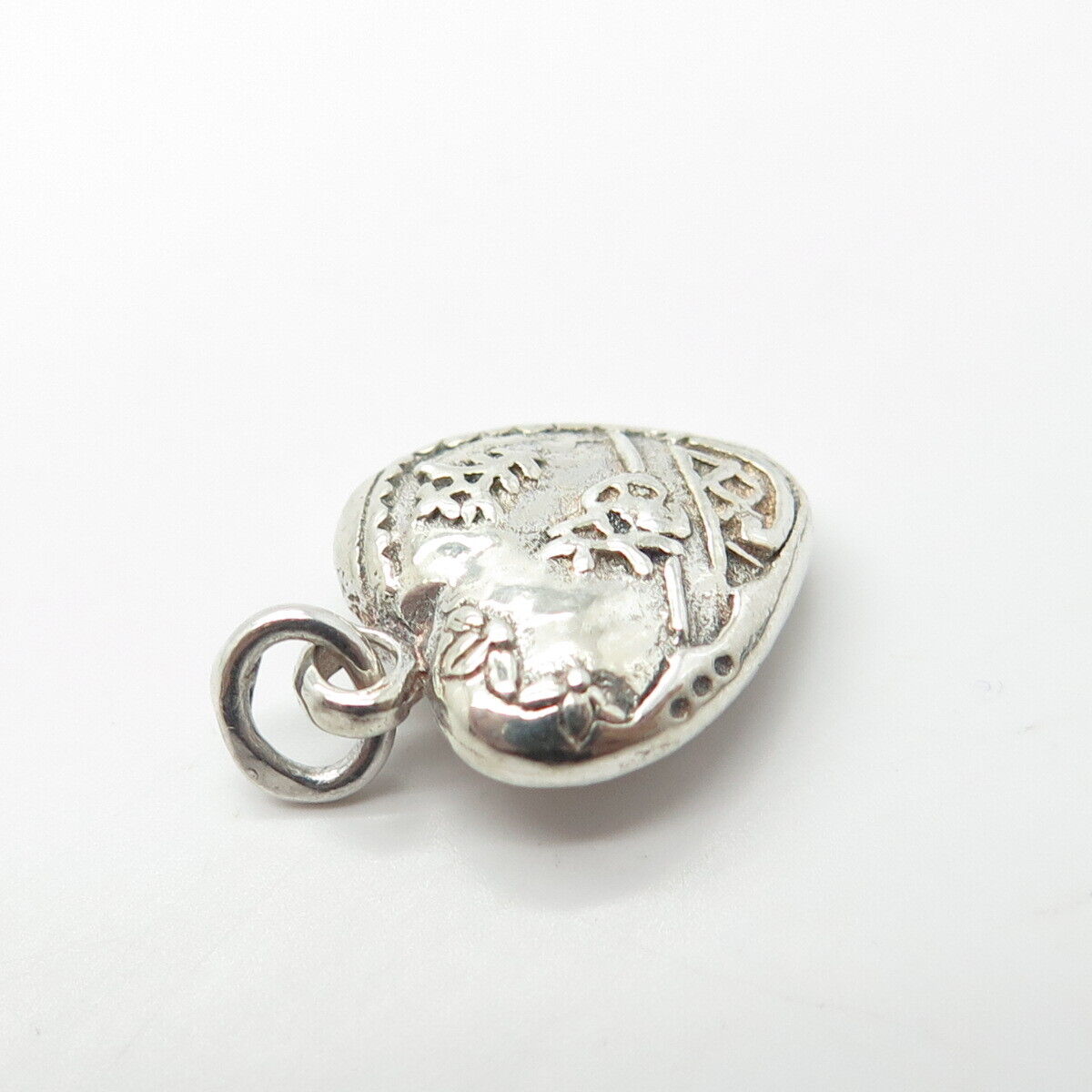 925 Sterling Silver Antique Puffy Heart 3D Charm Pendant