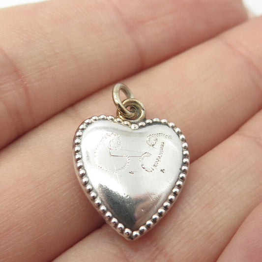 925 Sterling Silver Antique Puffy Heart Beaded Charm Pendant