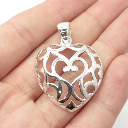 925 Sterling Silver Vintage Italy Milor Ornate Heart Pendant