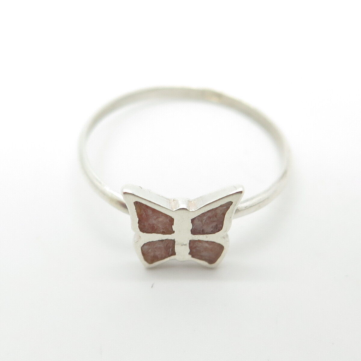 925 Sterling Silver Vintage Real Mother-of-Pearl Inlay Butterfly Ring Size 6