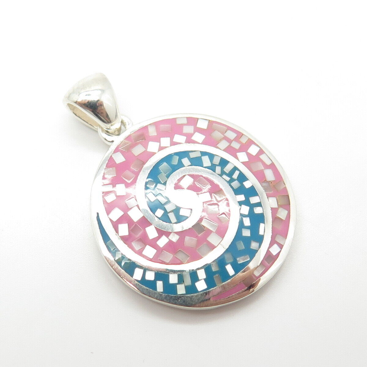 925 Sterling Silver Mother-of-Pearl & Enamel Swirl Pendant