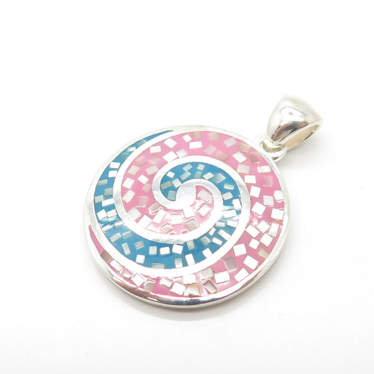 925 Sterling Silver Mother-of-Pearl & Enamel Swirl Pendant