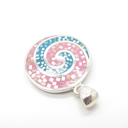 925 Sterling Silver Mother-of-Pearl & Enamel Swirl Pendant